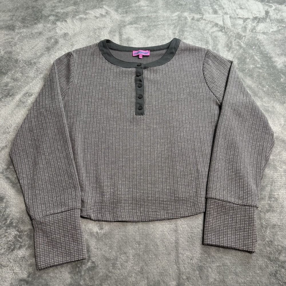 Edikted‎ Textured Henley Neck Sweater Womens L Lounge Indie Retro Outdoor Casual